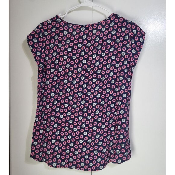 BODEN Womens SZ 6 Pleat Front Top Azalea Floral Print Keyhole Blouse Navy Pink - Picture 2 of 7